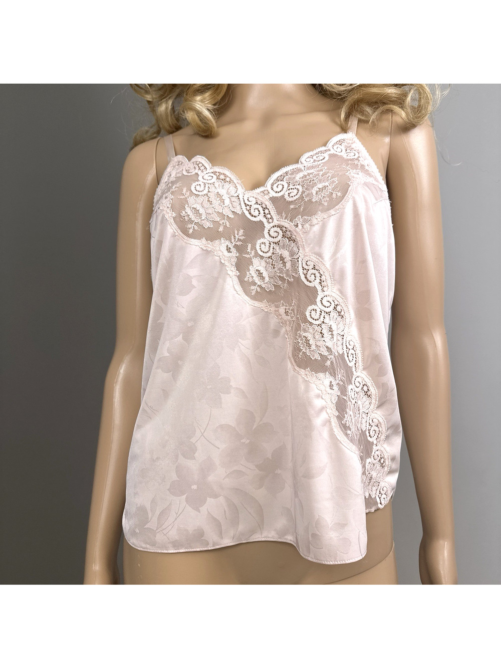 Vintage JCPenney Intimate Thoughts Camisole Size Large Wide Sheer Lace Pink Cami